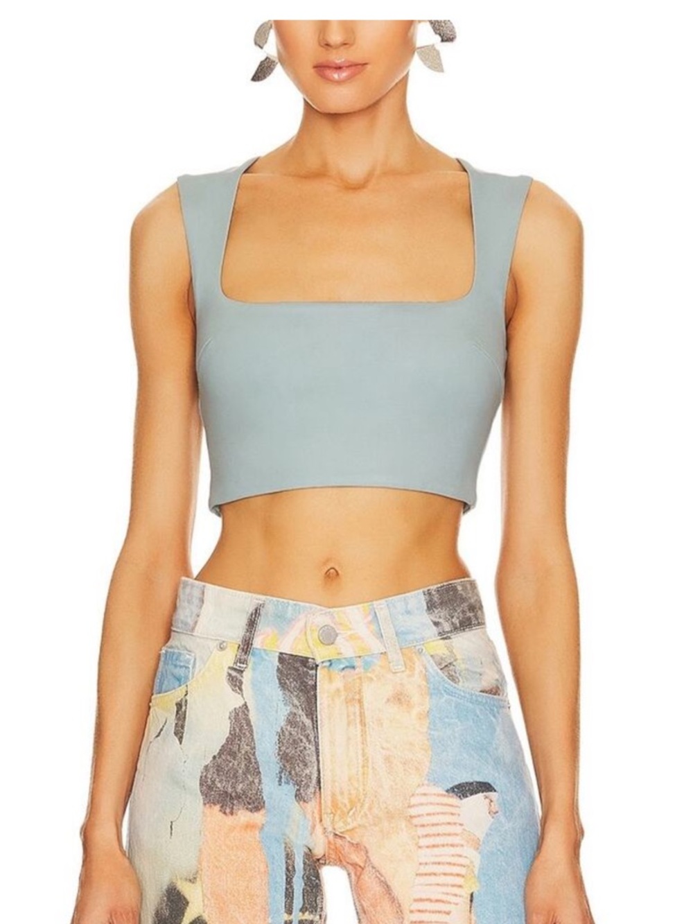 Guizo Women's Light Blue Square-Neck Crop Top